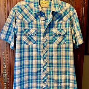 Wrangler Men's Casual Blue and White Plaid Shirt size XL